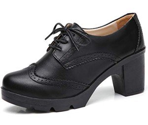 DADAWEN Women's Classic T-Strap Platform Mid-Heel Square Toe Oxfords Dress Shoes Black US Size 7