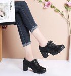 DADAWEN Women's Classic T-Strap Platform Mid-Heel Square Toe Oxfords Dress Shoes Black US Size 7