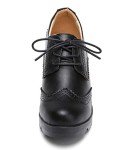 DADAWEN Women's Classic T-Strap Platform Mid-Heel Square Toe Oxfords Dress Shoes Black US Size 7