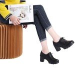 DADAWEN Women's Classic T-Strap Platform Mid-Heel Square Toe Oxfords Dress Shoes Black US Size 7