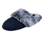Jessica Simpson Women's Comfy Faux Fur House Slipper Scuff Memory Foam Slip on Anti-Skid Sole, Navy, Large