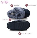Jessica Simpson Women's Comfy Faux Fur House Slipper Scuff Memory Foam Slip on Anti-Skid Sole, Navy, Large