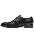 FRASOICUS Men ’s Dress Shoes Genuine Leather Single Monk Strap Slip-On Shoes for Formal Occasions 12 Black