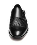 FRASOICUS Men ’s Dress Shoes Genuine Leather Single Monk Strap Slip-On Shoes for Formal Occasions 12 Black