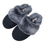 Jessica Simpson Women's Comfy Faux Fur House Slipper Scuff Memory Foam Slip on Anti-Skid Sole, Navy, Large