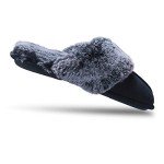 Jessica Simpson Women's Comfy Faux Fur House Slipper Scuff Memory Foam Slip on Anti-Skid Sole, Navy, Large