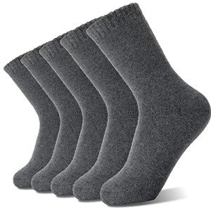 Merino Wool Socks for Women Hiking Warm Winter Thick Boot Thermal Cozy Crew Work Soft Ladies Socks Gift 5 Pack Stocking Stuffers（Grey Series）