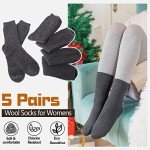 Merino Wool Socks for Women Hiking Warm Winter Thick Boot Thermal Cozy Crew Work Soft Ladies Socks Gift 5 Pack Stocking Stuffers（Grey Series）