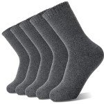Merino Wool Socks for Women Hiking Warm Winter Thick Boot Thermal Cozy Crew Work Soft Ladies Socks Gift 5 Pack Stocking Stuffers（Grey Series）