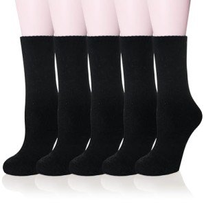 Eyean Women Wool Socks Thickened Winter Cozy Warm Hiking Soft Thermal Boot Crew Socks 5 Pairs (Black)