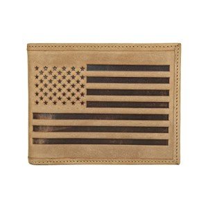 Lucky Brand Men's Bifold Wallet (Available in Cotton Canvas, Flag Embossed Leather-Tan, One Size