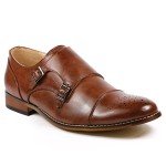 Metrocharm MC100 Men's Perforated Cap Toe Double Monk Strap Dress Shoes (10, Brown)
