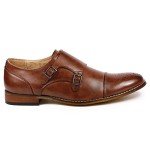 Metrocharm MC100 Men's Perforated Cap Toe Double Monk Strap Dress Shoes (10, Brown)