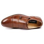 Metrocharm MC100 Men's Perforated Cap Toe Double Monk Strap Dress Shoes (10, Brown)