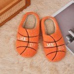 INMINPIN Kids Girls Boys Ball Sports Slippers Soft Curly House Shoes Memory Foam Non-Slip Indoor Outdoor Slippers for Sports Fan,Basketball,6-7 Big Kid