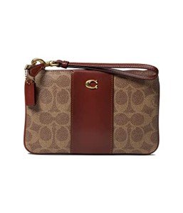 Coach Color-block Coated Canvas Signature Small Wristlet, Tan Rust