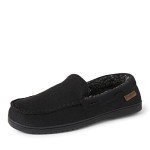 Dearfoams Men's Keaton Memory Foam Moccasin with Wide Widths Slipper, Black Twill, Medium
