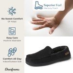 Dearfoams Men's Keaton Memory Foam Moccasin with Wide Widths Slipper, Black Twill, Medium