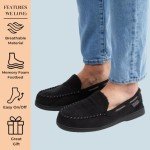 Dearfoams Men's Keaton Memory Foam Moccasin with Wide Widths Slipper, Black Twill, Medium