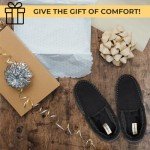 Dearfoams Men's Keaton Memory Foam Moccasin with Wide Widths Slipper, Black Twill, Medium