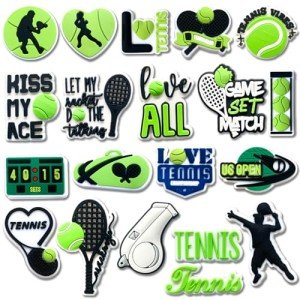 Qimbytar 20Pcs Tennis Shoe Charms Fit for Clog Sandals Decoration, Sports Ball Shoe Charms for Teens Adults Party Favor