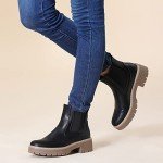 Hawkwell Women's Slip On Chunky Heel Ankle Chelsea Boot,Black PU,8 M US