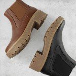 Hawkwell Women's Slip On Chunky Heel Ankle Chelsea Boot,Black PU,8 M US