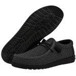 Hey Dude Men's Wally Sox Micro Total Black Men's 7 & Women's 9 | Men's Loafers | Men's Slip On Shoes | Comfortable & Light-Weight