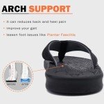 KuaiLu Mens Flip Flops Arch Support Orthotic Orthopedic Plantar Fasciitis Comfortable Waterproof Open Toe Summer Beach Leather Thong Sandals Cushion Slip on Slippers Black Size 10