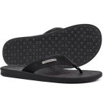 KuaiLu Mens Flip Flops Arch Support Orthotic Orthopedic Plantar Fasciitis Comfortable Waterproof Open Toe Summer Beach Leather Thong Sandals Cushion Slip on Slippers Black Size 10