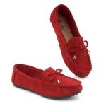 Herstyle Canal Womens Classic Penny Loafers Driving Moccasins Casual Slip-on Boat Shoes Round Toe Bowknot Comfort Walking Flats, 2024Red, Size 7.5