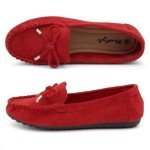 Herstyle Canal Womens Classic Penny Loafers Driving Moccasins Casual Slip-on Boat Shoes Round Toe Bowknot Comfort Walking Flats, 2024Red, Size 7.5