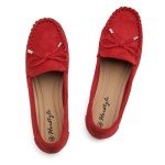 Herstyle Canal Womens Classic Penny Loafers Driving Moccasins Casual Slip-on Boat Shoes Round Toe Bowknot Comfort Walking Flats, 2024Red, Size 7.5