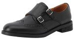 U-lite Womens Monk Strap Shoes Sheepskin Perforated Fashion Buckle Vamp Brouge Oxfords Dress Shoes Black 8