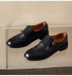 U-lite Womens Monk Strap Shoes Sheepskin Perforated Fashion Buckle Vamp Brouge Oxfords Dress Shoes Black 8