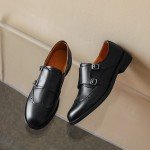 U-lite Womens Monk Strap Shoes Sheepskin Perforated Fashion Buckle Vamp Brouge Oxfords Dress Shoes Black 8