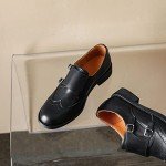 U-lite Womens Monk Strap Shoes Sheepskin Perforated Fashion Buckle Vamp Brouge Oxfords Dress Shoes Black 8