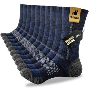 Niorasen Men's Cotton Crew Work Socks, 5 Pairs Cushioned Boot Socks, Moisture Wicking Athletic Socks for Hiking Sports Running 10-13 (Navy)