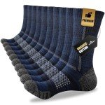 Niorasen Men's Cotton Crew Work Socks, 5 Pairs Cushioned Boot Socks, Moisture Wicking Athletic Socks for Hiking Sports Running 10-13 (Navy)