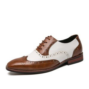 HuitJours Men Brogues Wingtip Lace up Brown White Oxford Spectator Two Tone Multi Tone Gatsby Derby Prom Dress Shoes Non Slip Shoes for Men