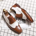 HuitJours Men Brogues Wingtip Lace up Brown White Oxford Spectator Two Tone Multi Tone Gatsby Derby Prom Dress Shoes Non Slip Shoes for Men