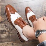 HuitJours Men Brogues Wingtip Lace up Brown White Oxford Spectator Two Tone Multi Tone Gatsby Derby Prom Dress Shoes Non Slip Shoes for Men