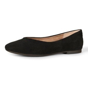 Amazon Essentials Women's Comfortable Square-Toe Slip On Ballet Flat, Black, 6