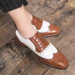HuitJours Men Brogues Wingtip Lace up Brown White Oxford Spectator Two Tone Multi Tone Gatsby Derby Prom Dress Shoes Non Slip Shoes for Men