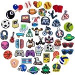 Ella & Emma 50pcs Boys Shoe Charms - Sports, Video Games, Basketball, Football & Fun Themes for Kids & Teens | DIY Pins & Accessories for Shoes, Bracelet, Wristband, Clog Sandals