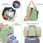 Suruid Travel Duffel Bag with Shoes Compartment Sports Gym Bag with Dry Wet Separated Pocket for Men and Women, Overnight Bag Weekender Bag Training Handbag Yoga Bag - Bright Green Pink