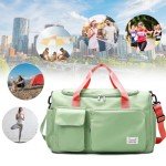 Suruid Travel Duffel Bag with Shoes Compartment Sports Gym Bag with Dry Wet Separated Pocket for Men and Women, Overnight Bag Weekender Bag Training Handbag Yoga Bag - Bright Green Pink