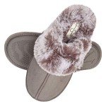 Jessica Simpson Women's Comfy Faux Fur House Slipper Scuff Memory Foam Slip on Anti-Skid Sole, Grey, Large