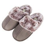 Jessica Simpson Women's Comfy Faux Fur House Slipper Scuff Memory Foam Slip on Anti-Skid Sole, Grey, Large
