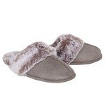 Jessica Simpson Women's Comfy Faux Fur House Slipper Scuff Memory Foam Slip on Anti-Skid Sole, Grey, Large